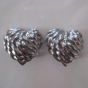 COPY - Vintage Clip Earrings Clip-on Silver Tone Textured Hearts